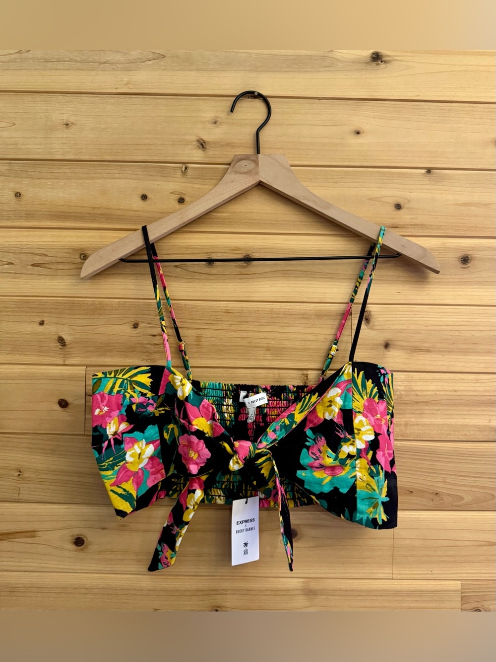 NWT Express Rocky Barnes Medium Neon Floral Crop Top Bralette Summer Vacation